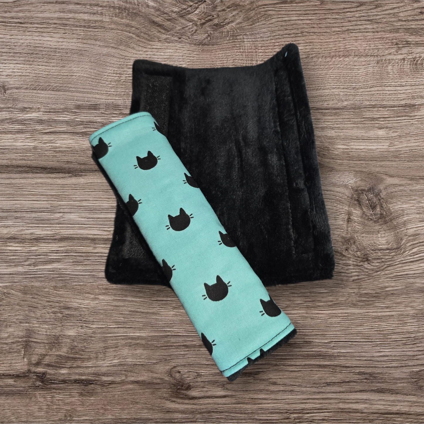Black cat seatbelt covers (reversable)