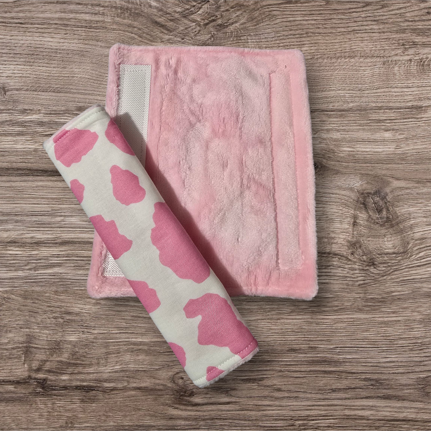 Pink Cow Print Seatbelt covers reversable