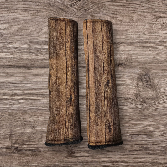 Wood grain seatbelt covers reversable